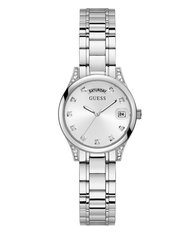 GW0385L1 GUESS Ladies 31mm Silver-Tone Day/Date Dress Watch primary image