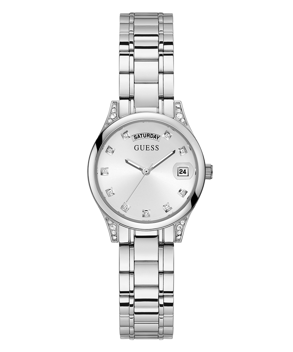 GW0385L1 GUESS Ladies 31mm Silver-Tone Day/Date Dress Watch primary image