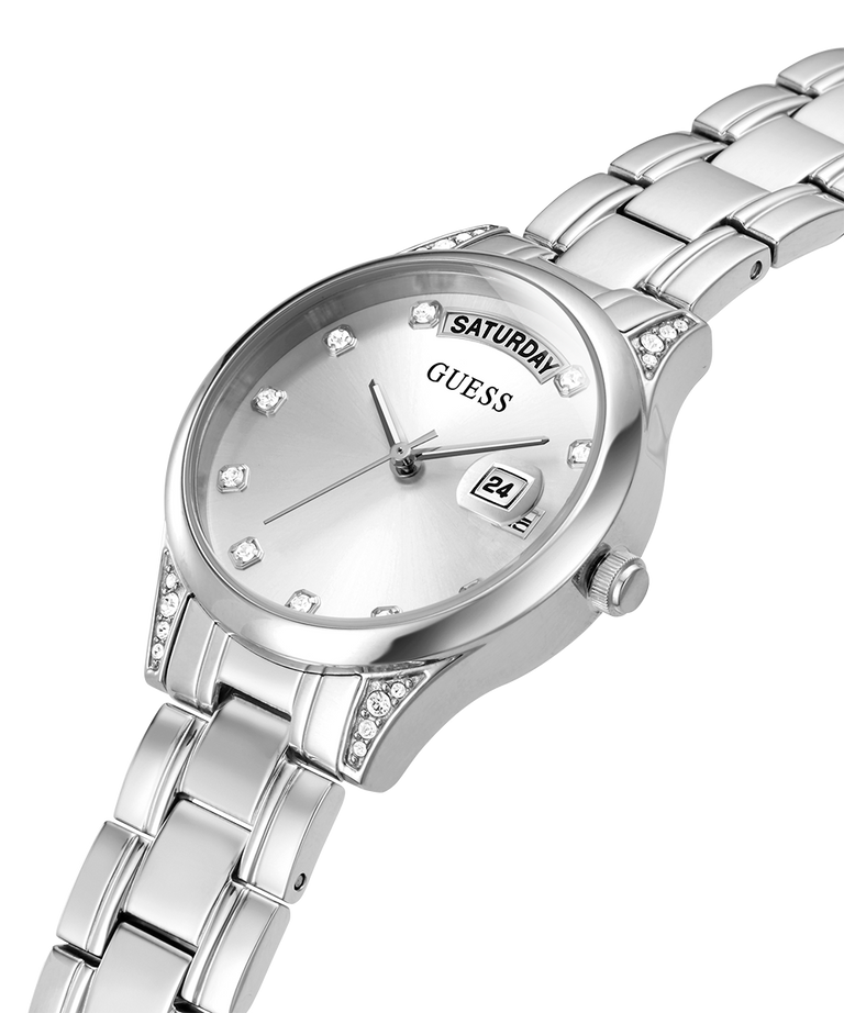 GW0385L1 GUESS Ladies 31mm Silver-Tone Day/Date Dress Watch caseback (with attachment) image lifestyle