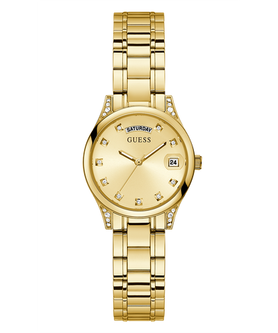 GW0385L2 GUESS Ladies 31mm Gold-Tone Day/Date Dress Watch primary image