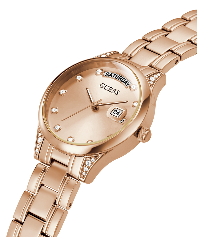GW0385L3 GUESS Ladies 31mm Rose Gold-Tone Day/Date Dress Watch caseback (with attachment) image lifestyle