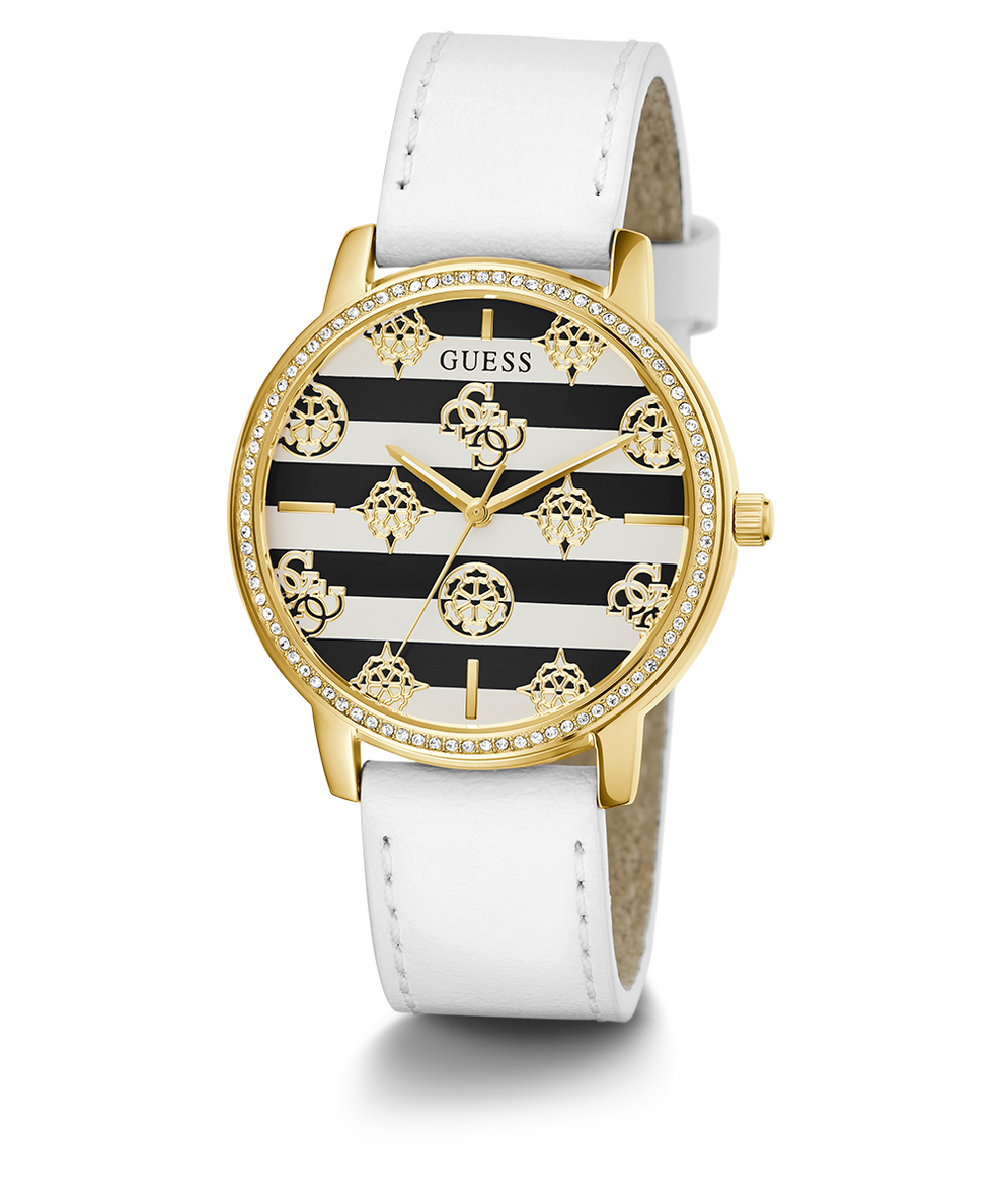 Guess watch sales white leather strap