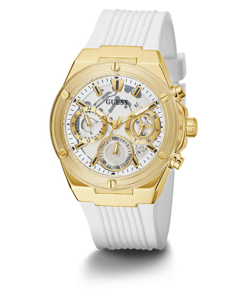 Guess white and gold watch best sale