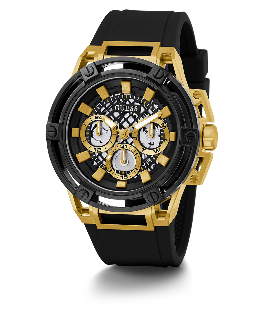 GUESS Mens Black Watches Watch Tone Multi-function US GW0423G2 | Gold - GUESS