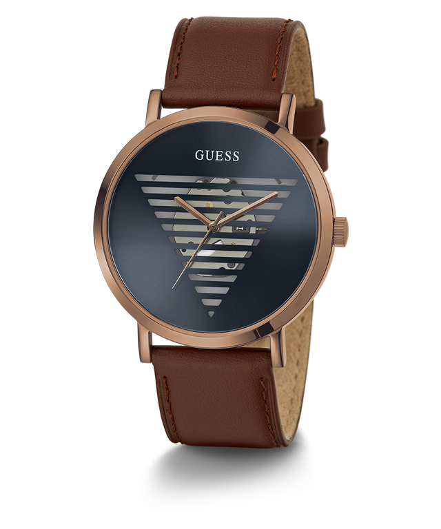 Guess watch sales brown leather strap