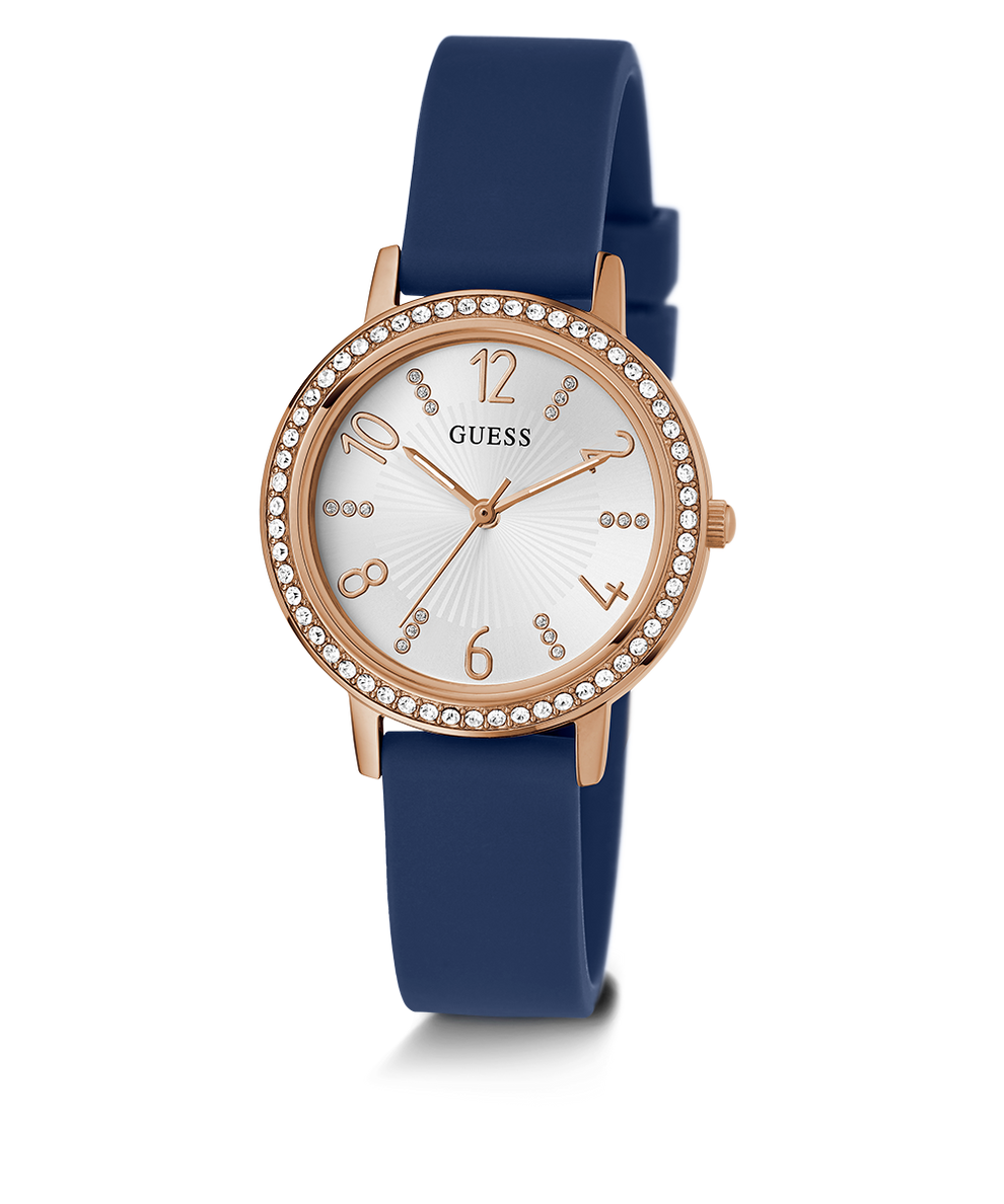 GUESS Ladies Blue Rose Gold Tone Analog Watch GW0591L1 GUESS
