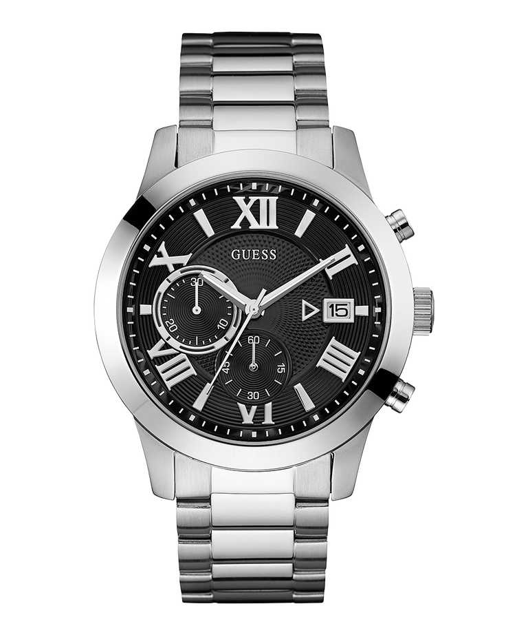 U0668G3 GUESS Mens 45mm Silver-Tone Chronograph Dress Watch primary image