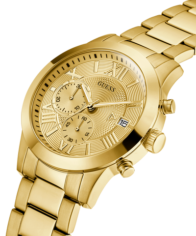 U0668G4 GUESS Mens 45mm Gold-Tone Chronograph Dress Watch caseback (with attachment) image lifestyle