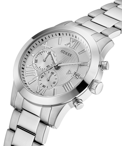 U0668G7 GUESS Mens 45mm Silver-Tone Chronograph Dress Watch caseback (with attachment) image lifestyle