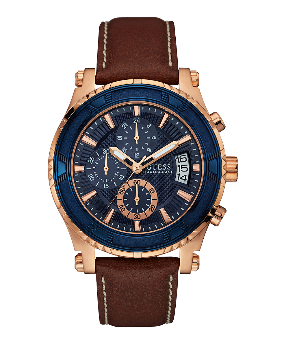 U0673G3 GUESS Mens Brown Rose Gold Tone Chronograph Watch primary image