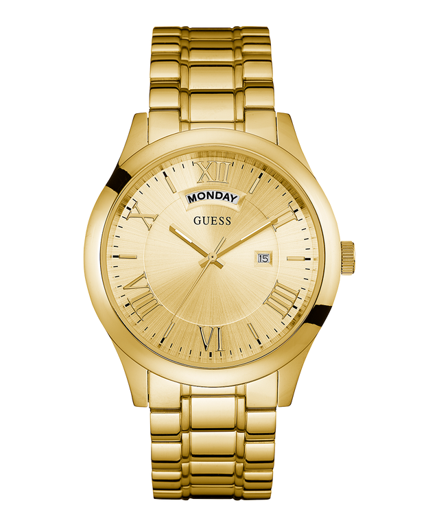 U0791G2 GUESS Mens 43mm Gold-Tone Day/Date Dress Watch primary image