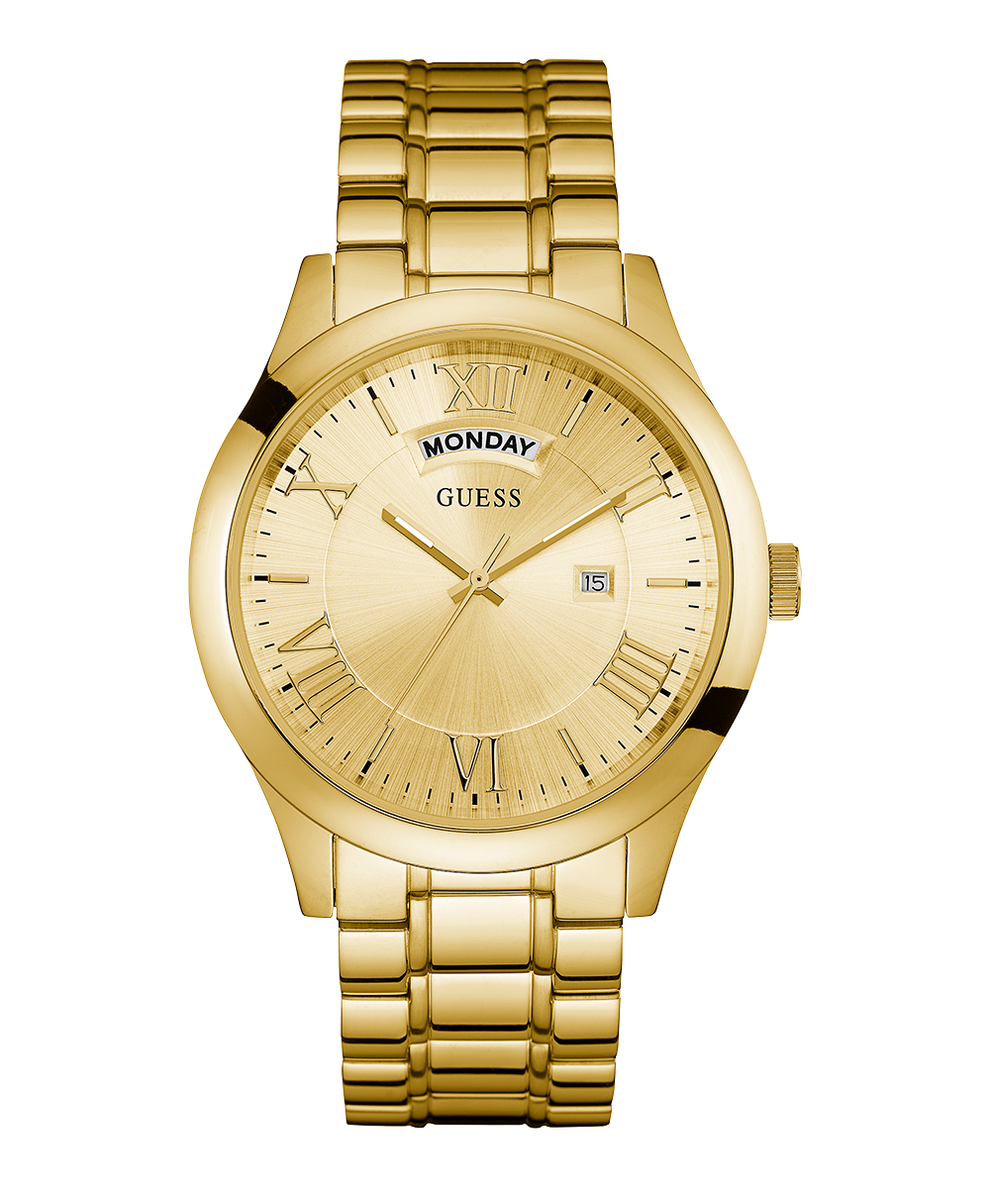 U0791G2 GUESS Mens 43mm Gold-Tone Day/Date Dress Watch primary image