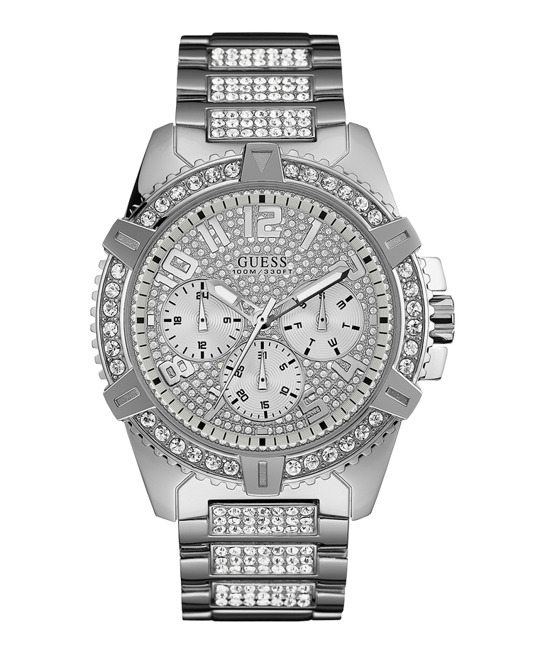 U0799G1 GUESS Mens 48mm Silver-Tone Multi-function Sport Watch primary image