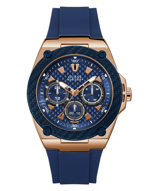 U1049G2 GUESS Mens 45mm Blue & Rose Gold-Tone Multi-function Sport Watch primary image