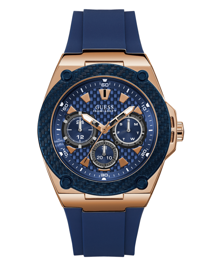 U1049G2 GUESS Mens 45mm Blue & Rose Gold-Tone Multi-function Sport Watch primary image