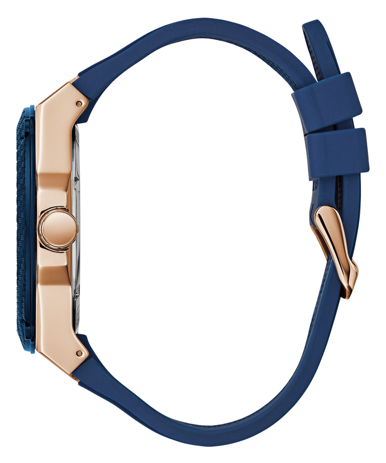 GUESS Mens Blue Rose Gold Tone Multi function Watch U1049G2
