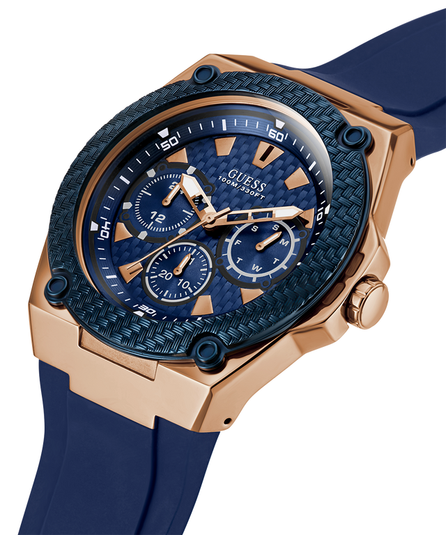 U1049G2 GUESS Mens 45mm Blue & Rose Gold-Tone Multi-function Sport Watch caseback (with attachment) image lifestyle