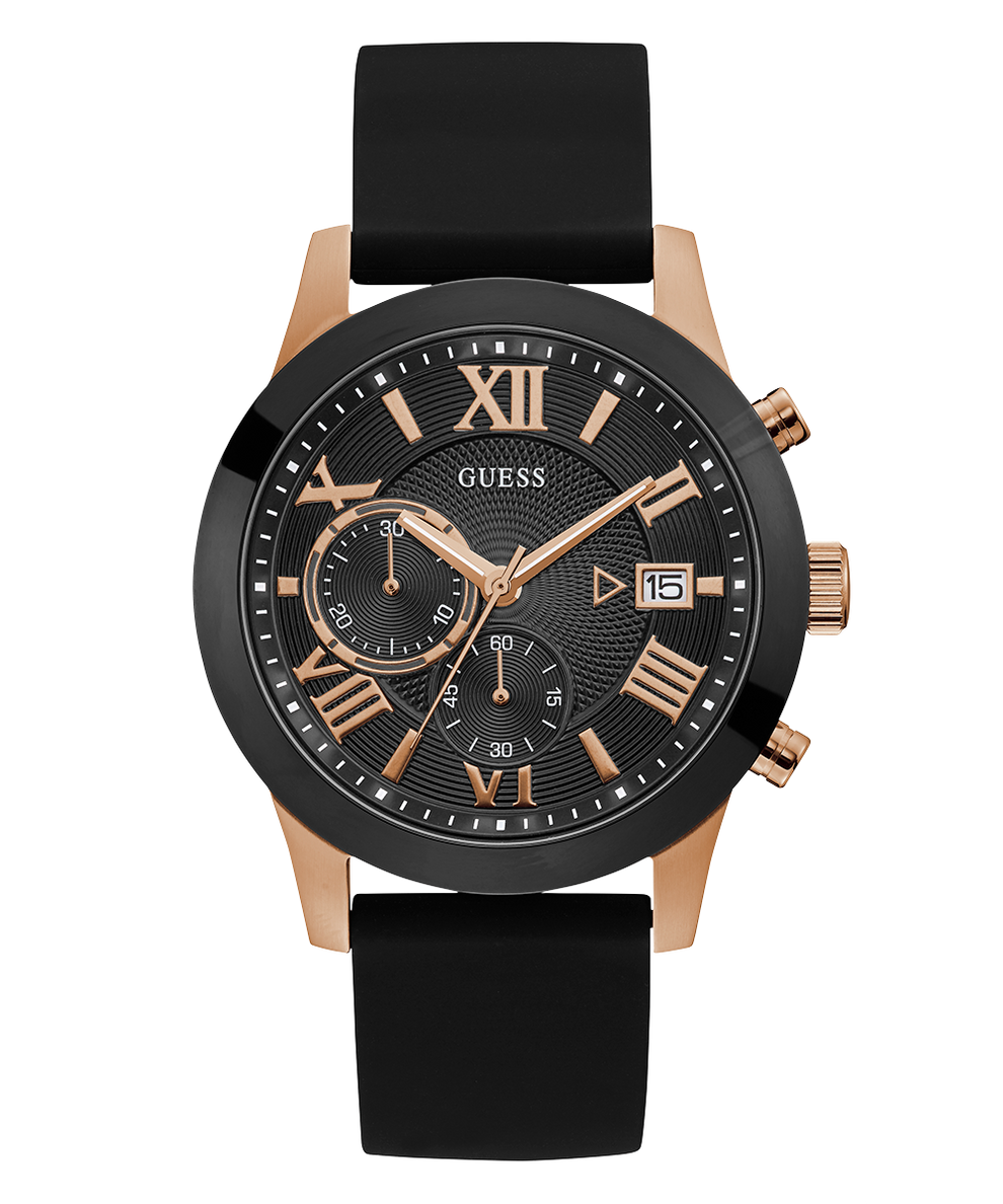 U1055G3 GUESS Mens 45mm Black & Rose Gold-Tone Chronograph Dress Watch primary image