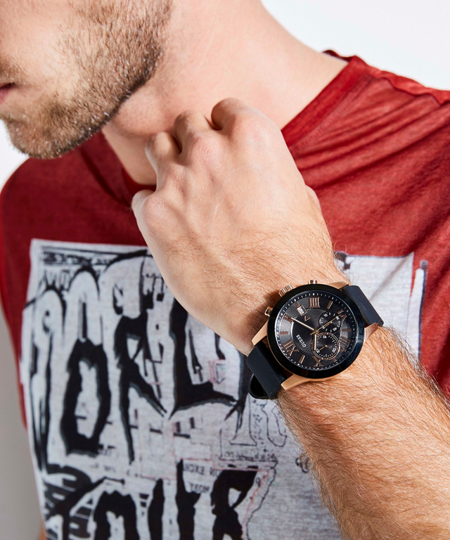 GUESS Mens Black Rose Gold Tone Chronograph Watch - U1055G3 | GUESS Watches US GUESS Mens Black Rose Gold Tone Chronograph Watch - U1055G3 | GUESS Watches US