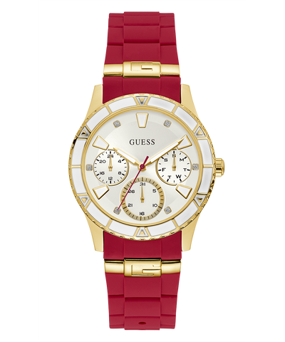 U1157L2 GUESS Ladies 38mm Red & Gold-Tone Multi-function Sport Watch primary image