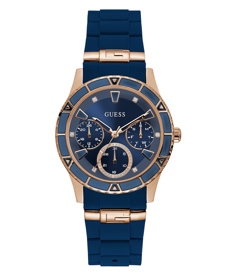 U1157L3 GUESS Ladies 38mm Blue & Rose Gold-Tone Multi-function Sport Watch primary image