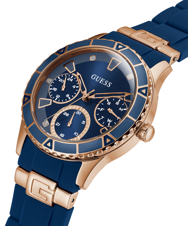 GUESS Ladies Blue Rose Gold Tone Multi-function Watch - U1157L3 | GUESS ...