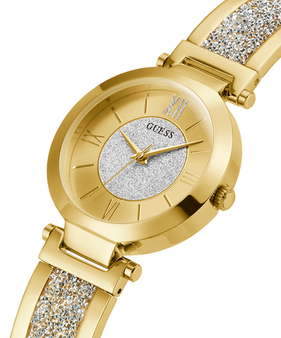 U1288L2 GUESS Ladies 36mm Gold-Tone Analog Dress Watch caseback (with attachment) image lifestyle