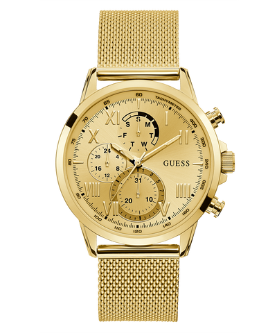 U1310G2 GUESS Mens 44mm Gold-Tone Multi-function Dress Watch primary image