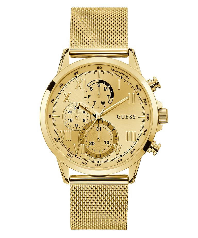 U1310G2 GUESS Mens 44mm Gold-Tone Multi-function Dress Watch primary image